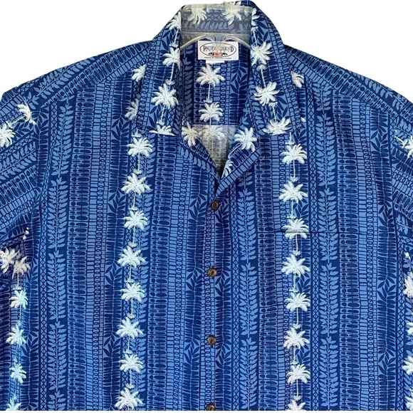 Pacific Legend Hawaiian Short Sleeve Button Down Shirt XL Blue White Palm Trees - Picture 3 of 16
